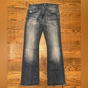 7 For All Mankind Brett Men's Distressed Indigo Bootcut Jeans, size 28
